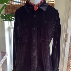 Black Velour Shacket with Relaxed Fit and Collar NWT